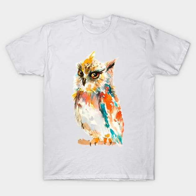 Watercolor Colorful Owl T-Shirt by MagdalenaIllustration